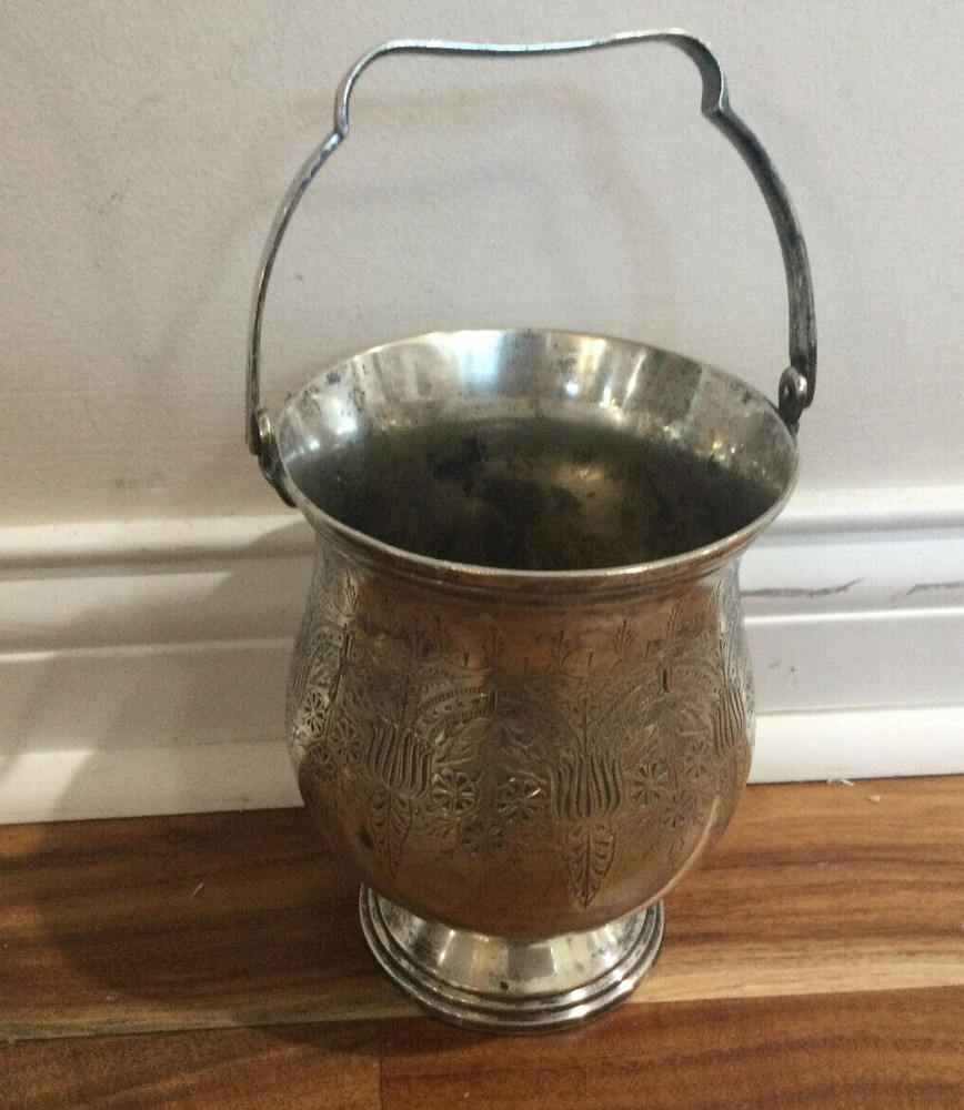 Leonard EPNS  Handchased etche Urn / Planter Or Ice Bucket + Handle  SilverPlate