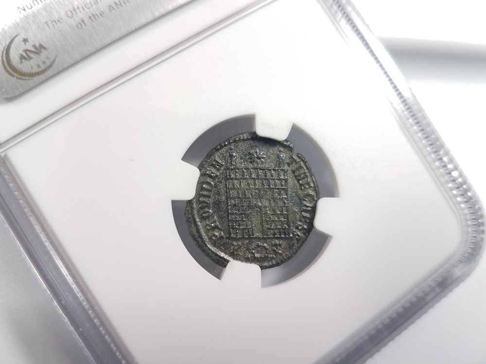 Constantine II Roman Empire Nummus NGC AU Camp Gate Castle Keep Ancient Caesar