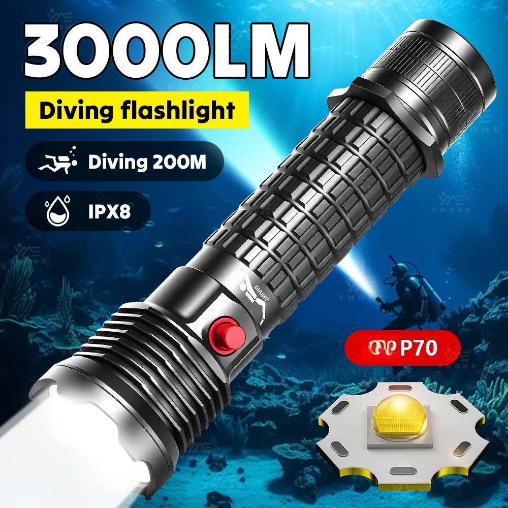 Diving Flashlight 3000LM Rating Professional Diving Light Underwater Flashlight