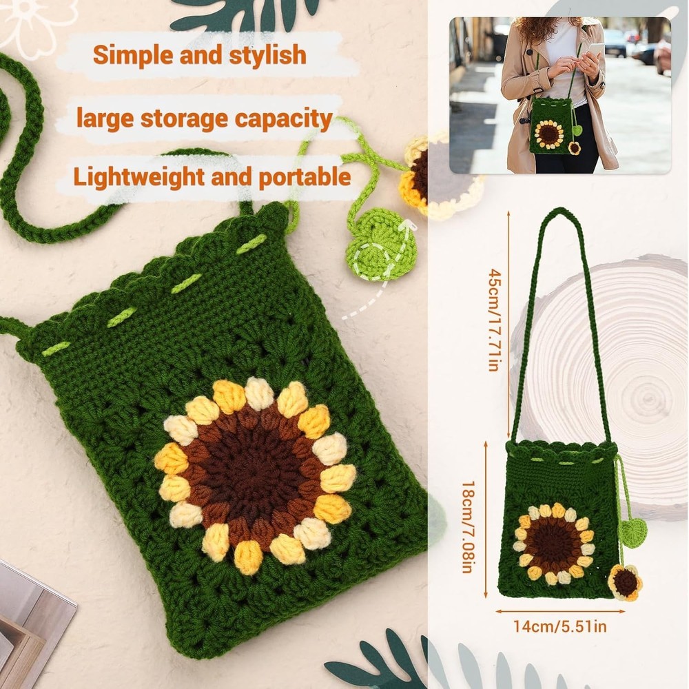 Beginner Crochet Kit for Stunning Sunflower Phone Bag - Includes Tutorials