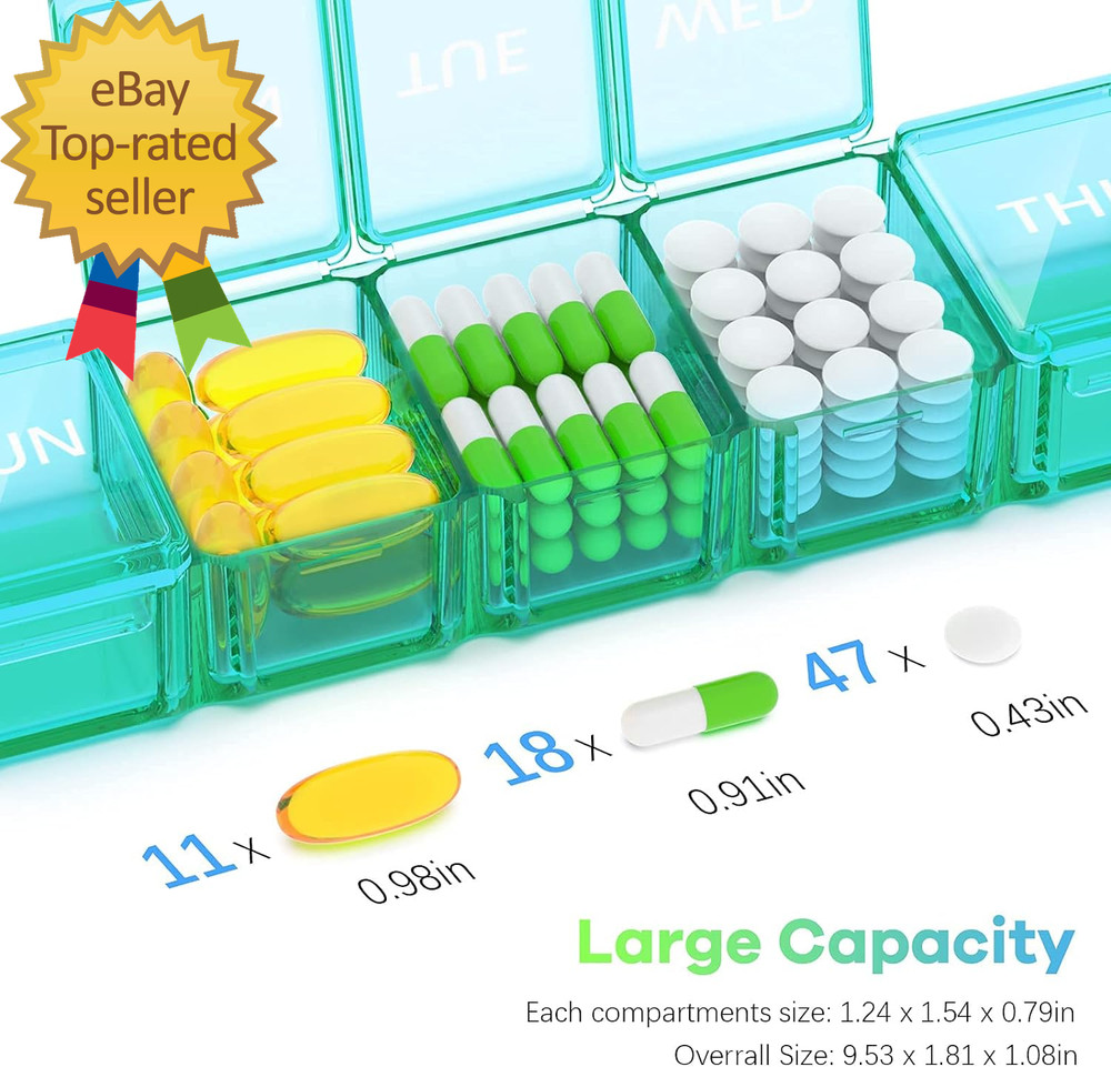 Extra Large Pill Organizer 2 Pack XL Pill Box 7 Day Weekly Pill Case