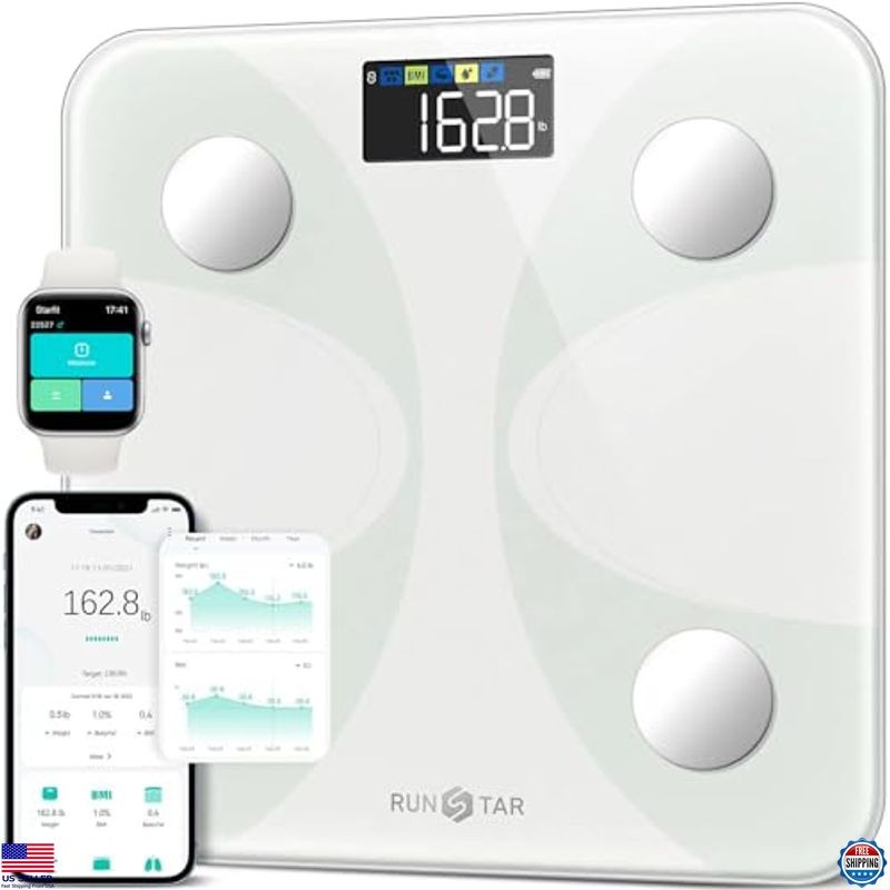 Runstar High Precision Smart Scale - Body Weight & Fat Analyzer, LCD, App Sync