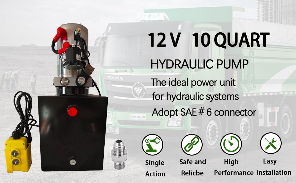 10 Quart Single Acting Hydraulic Pump Dump Trailer DC 12V Unit Pack Power Unit
