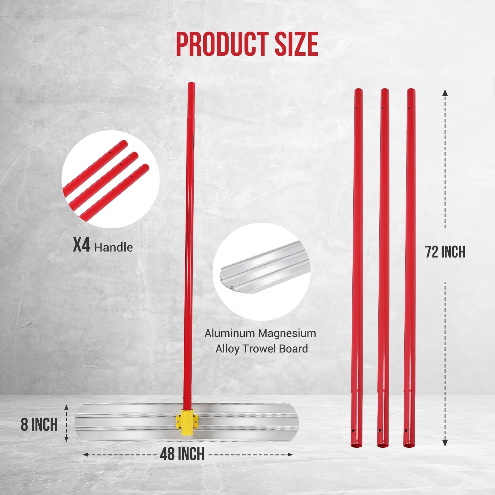 Bull Float Magnesium Concrete Float 48"x8" Concrete Tool Trowel Float 3 Handles