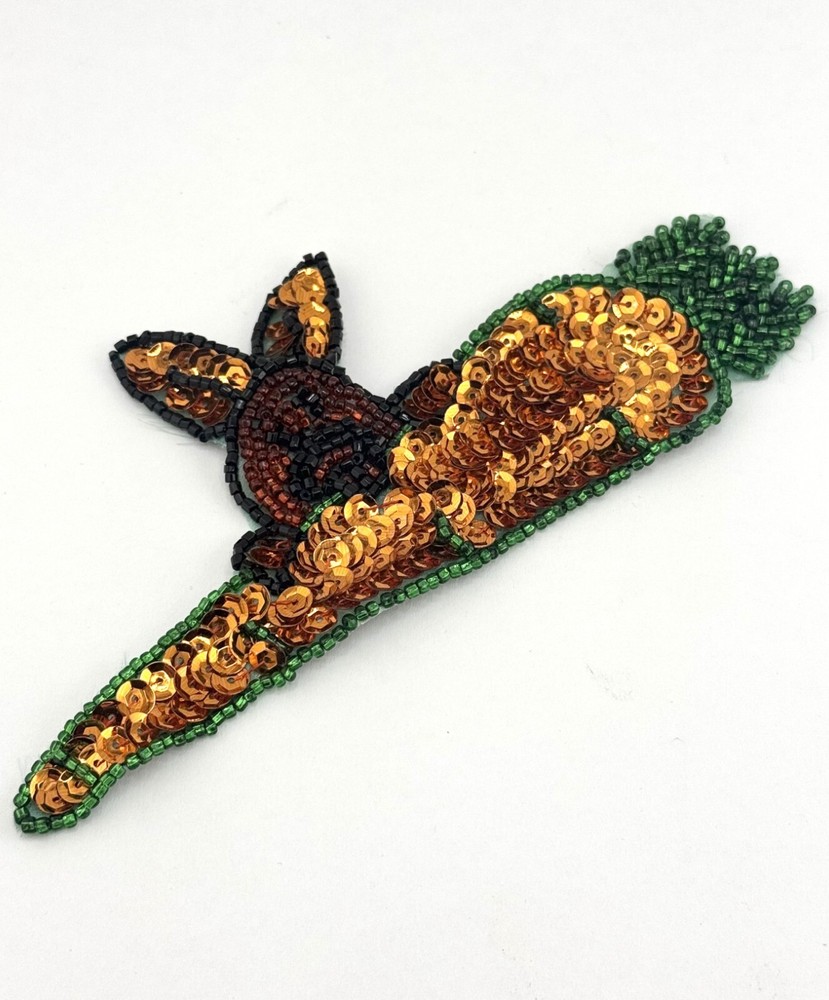 Vintage Sequin Beaded Applique Embroidered Patch Sew On Easter Bunny NOS