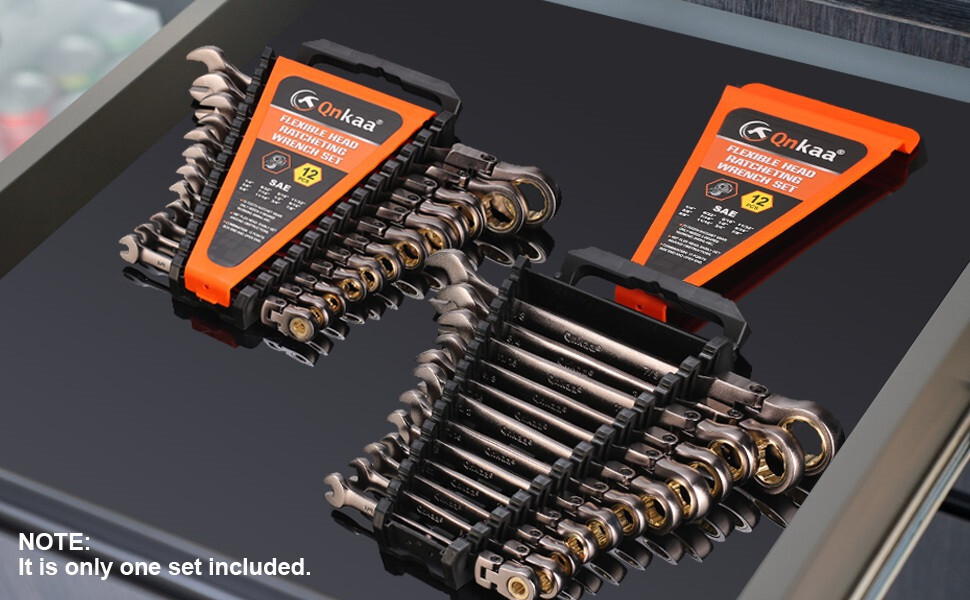 12pcs SAE Ratcheting Combination Wrench Set Flex Head & Fixed Head Spanners Kit