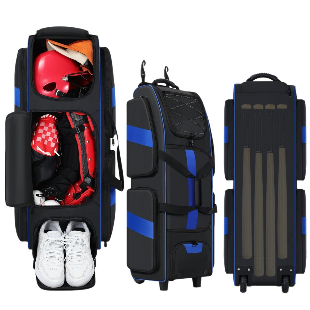 Rolling Baseball Bag with Wheels, Large Catchers Gear Bag for 4 Bats and Equi...