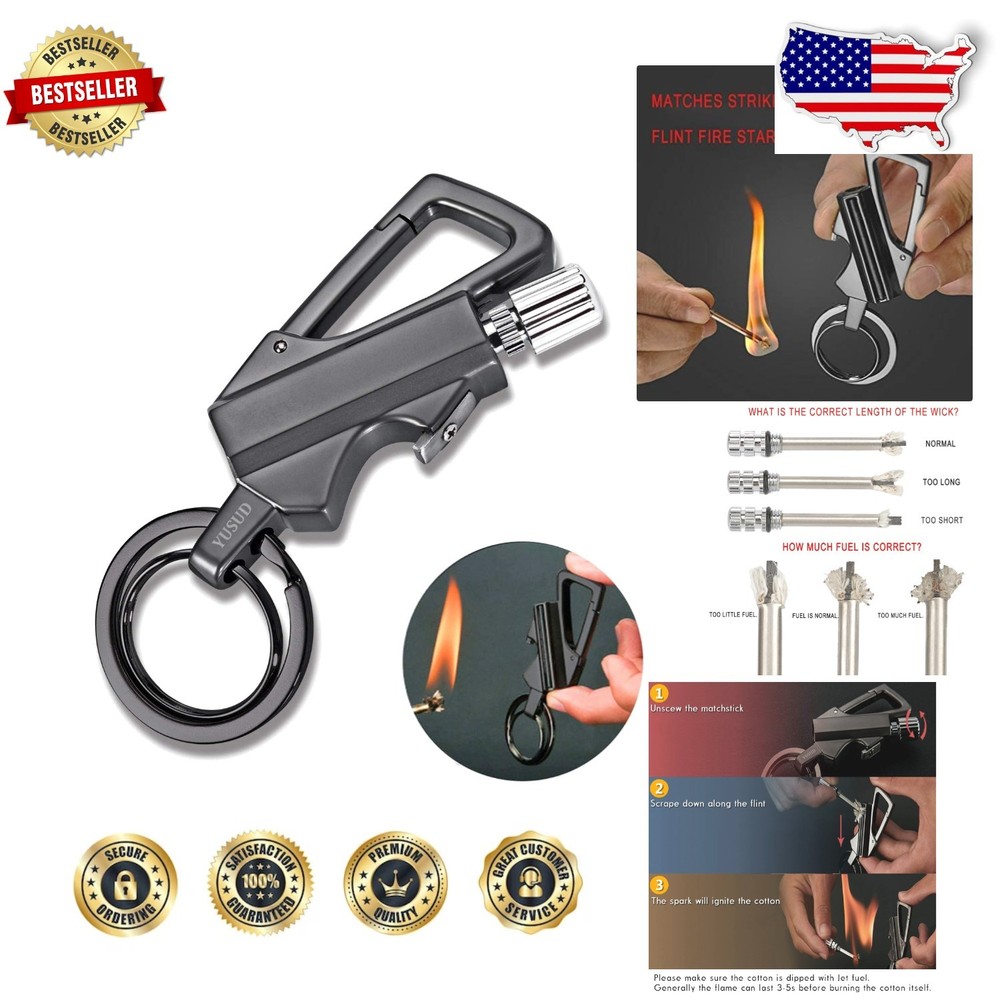 Permanent Match Keychain Lighter Flint Fire Starter Waterproof EDC Survival Tool
