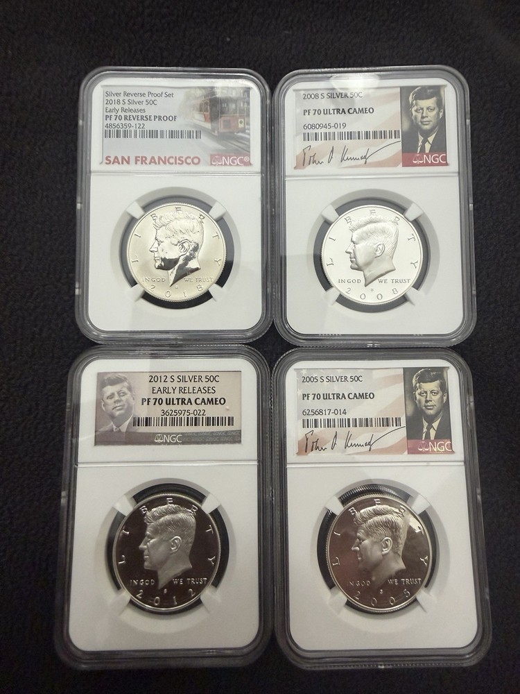 Kennedy Half Dollar Silver Proof NGC PF70 Set 2005, 2008, 2012, 2018-S