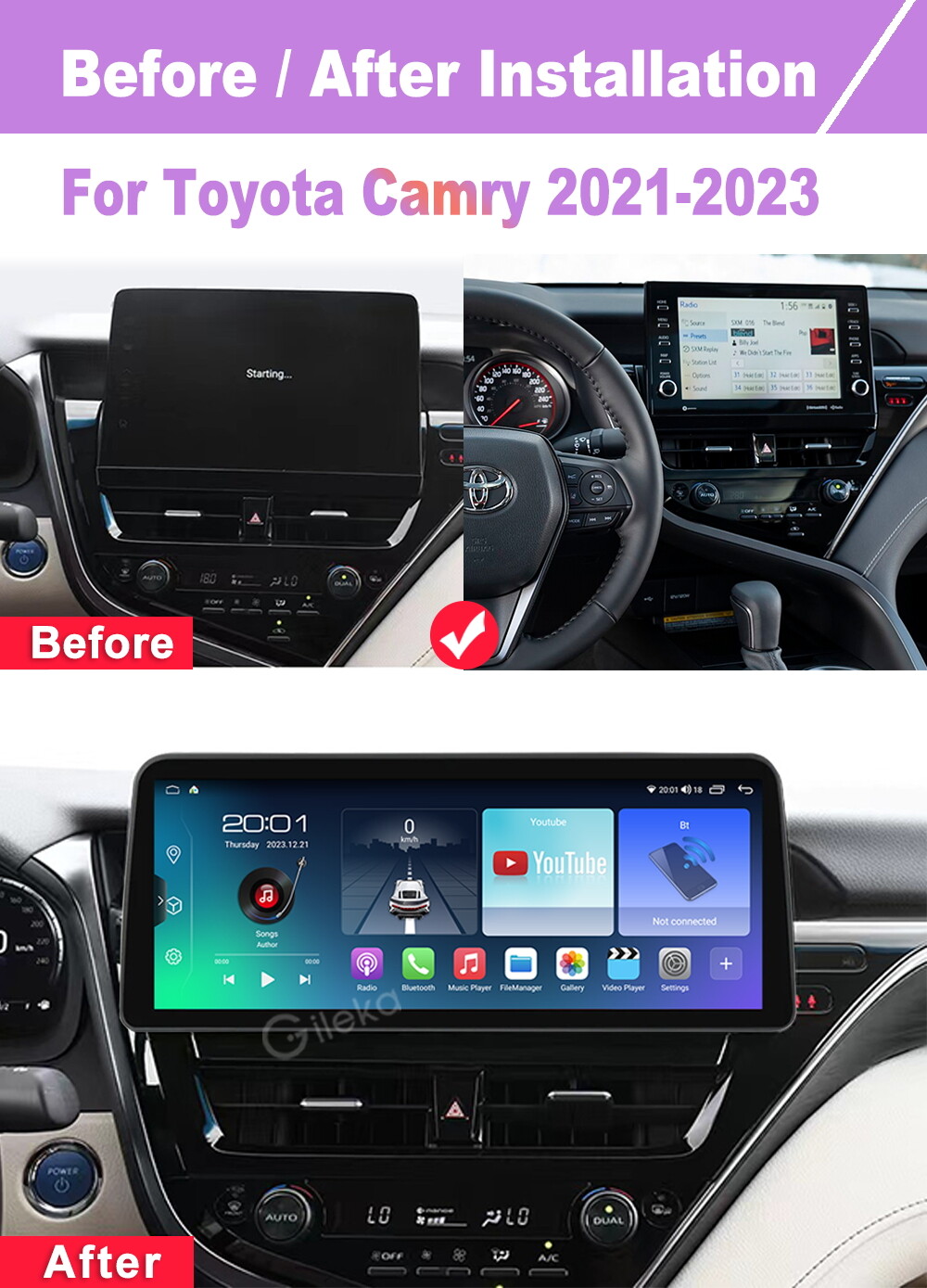 Camry 12.3 inch Screen Android Car Radio For Toyota Camry 2021-2023 Head Unit