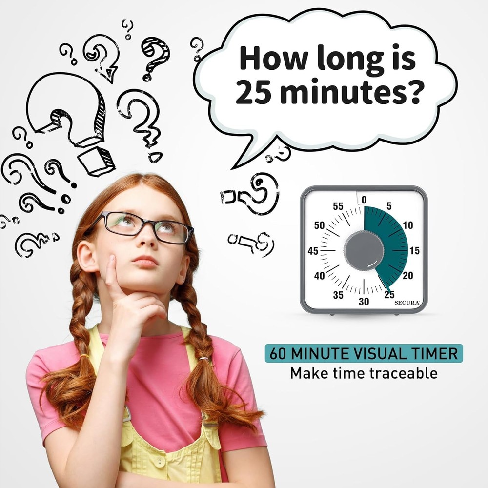 Secura 7.5 Inch Visual Timer, 60 Minute Visual Oversize Countdown Timer for Kids