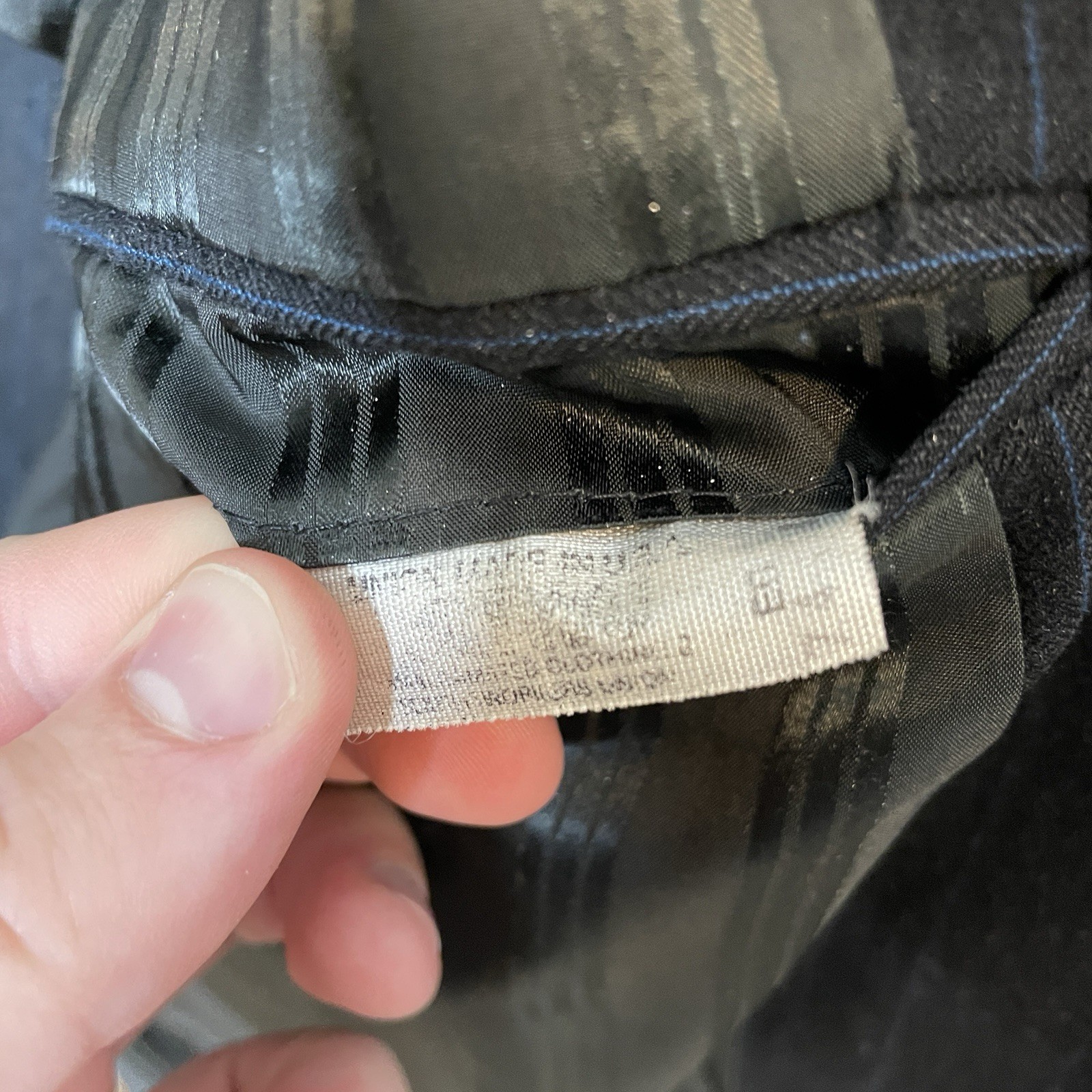 Paul Cicchini Bespoke 2 Piece Suit Mens 46XL 38x33 Black Blue Striped Wool USA