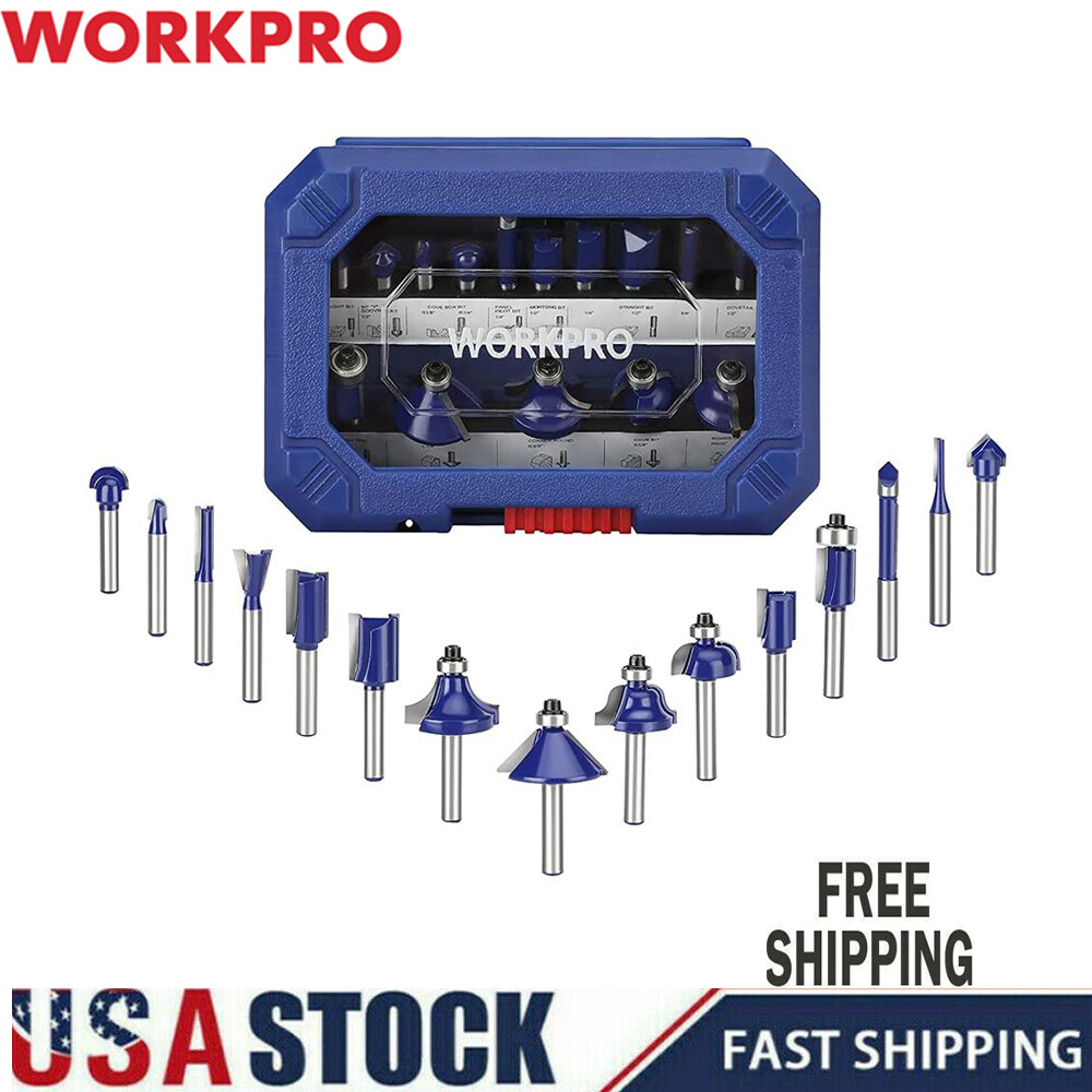 WORKPRO 15PC Router Bits Set 1/4-Inch Shank Tungsten Carbide Router Bits For DIY
