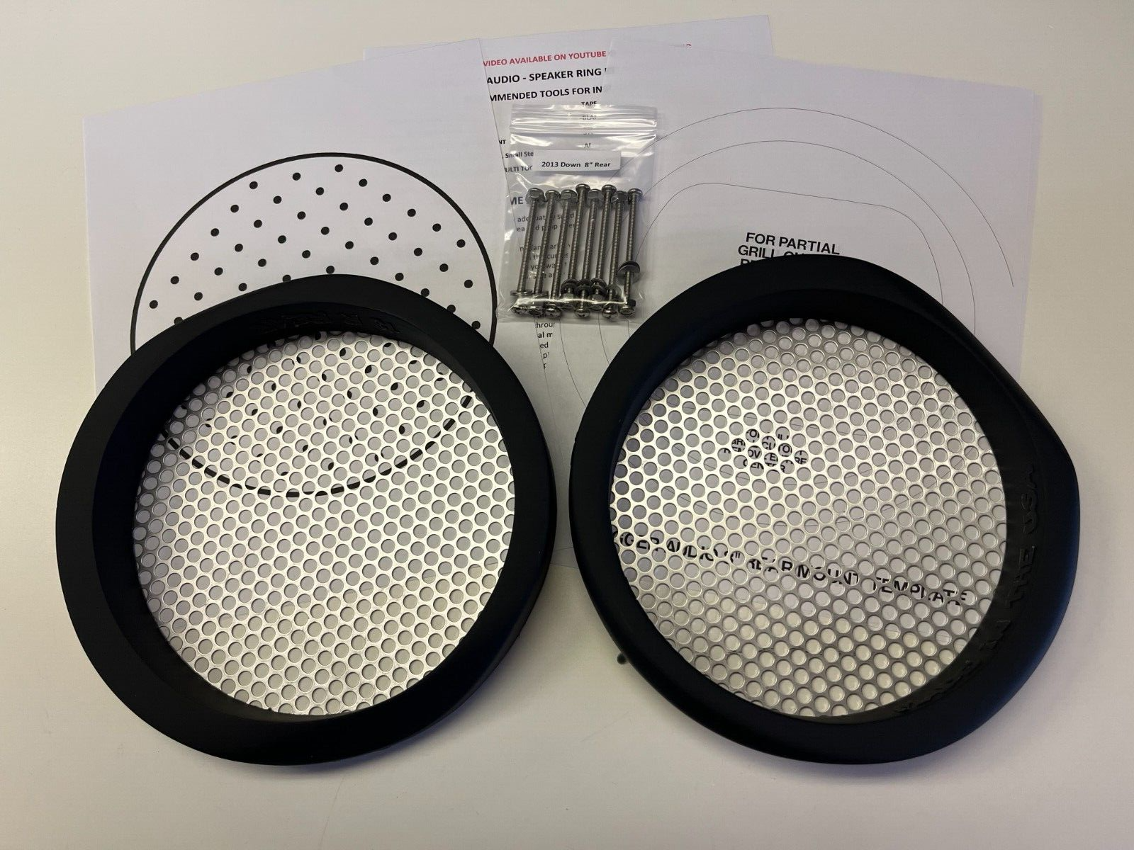 8" Rear Harley Saddlebag Speaker Mounting Ring Adapters w/GRILLS 1994-2013