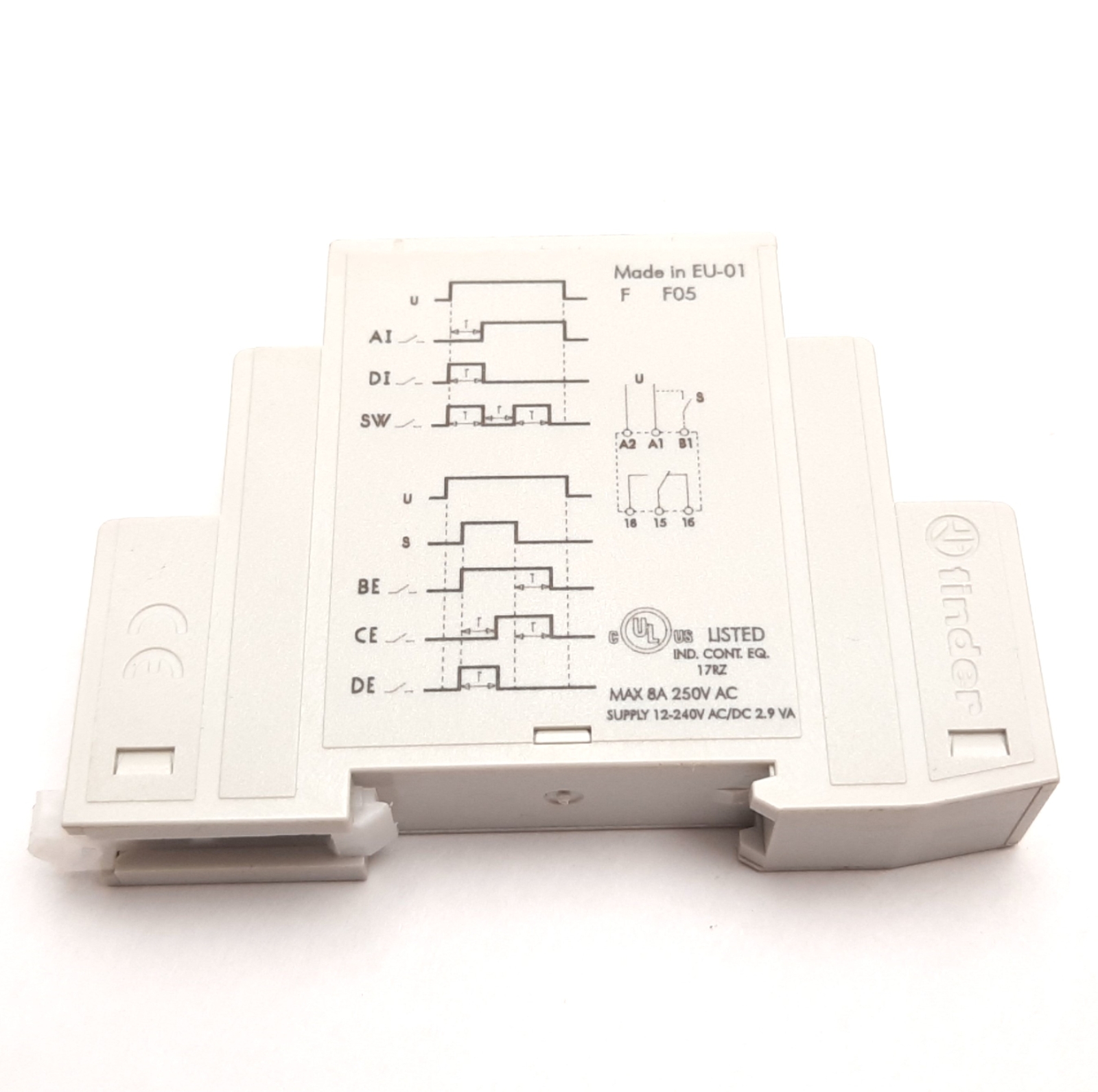 Finder 80.01.0.240.0000 Time Delay Relay, SPDT, 0.1sec to 24hrs, 12-240VAC/DC