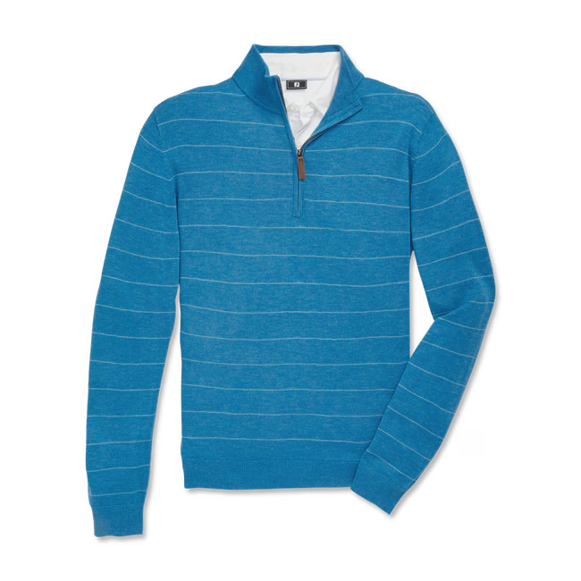 NEW FOOTJOY drirelease WOOL HEATHER STRIPE PULLOVER SWEATER, TIDE/BLUE,LARGE