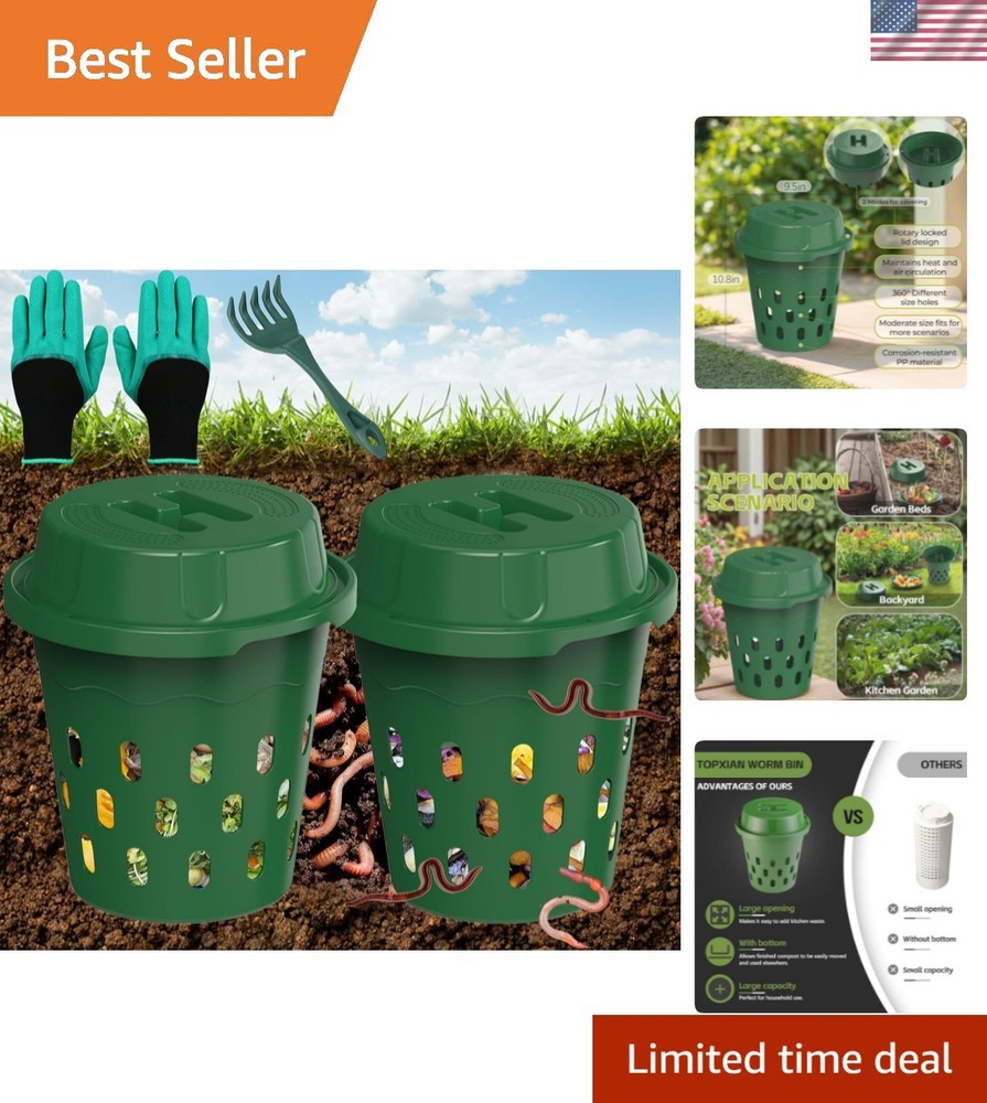 2-Pack Worm Composter for Gardens | Easy Vermicomposting Bin for Beginners