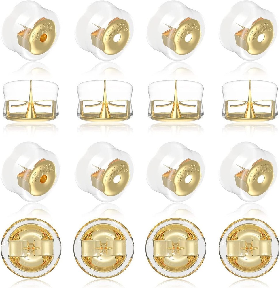 18K Gold Secure Earring Backs for Studs,925 Silver Silicone Earring Backs Hyp...