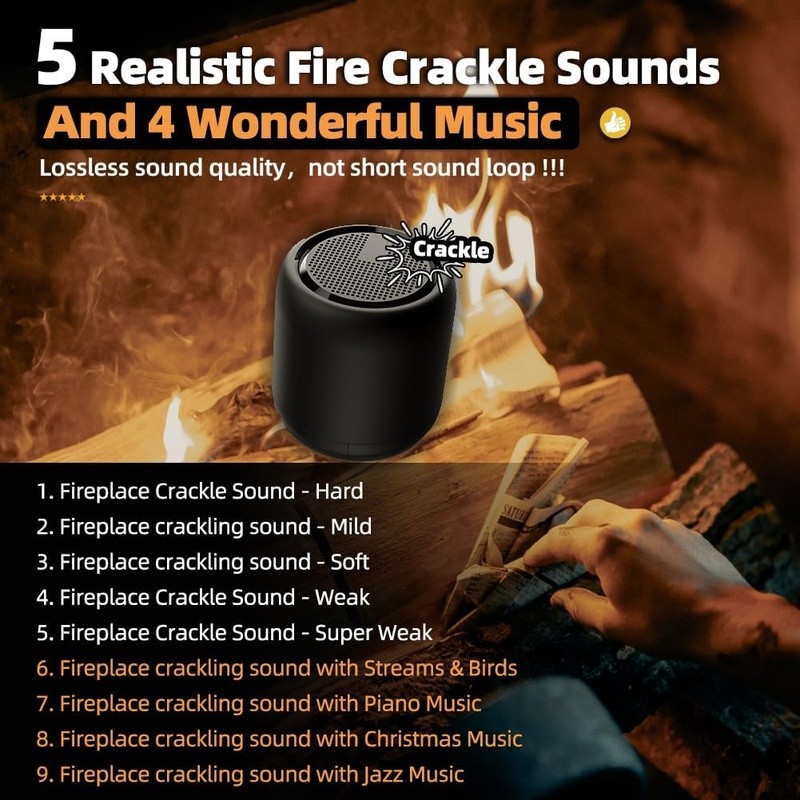 Fireplace Crackling Sound Machine Remote Control Auto-Off Timer 24H Playback New