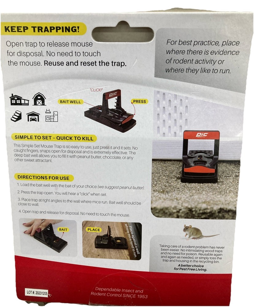 PIC Corporation PMT-2 Plastic Mouse Trap Reusable Simple 2 Pack
