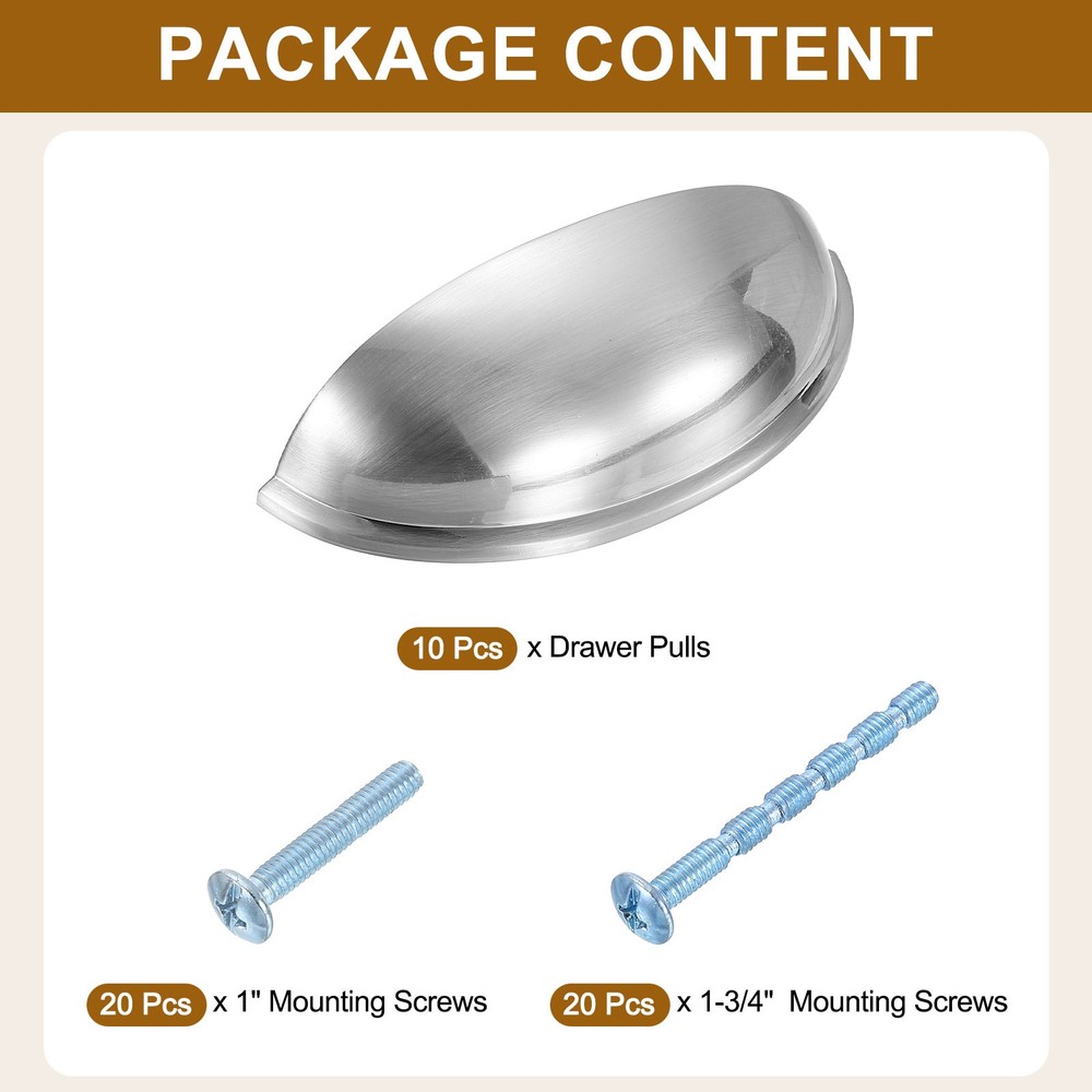 Drawer Pulls, 10Pcs 3" Zinc Alloy Flat Cabinet Cup Pull Shell Handle (Silver)