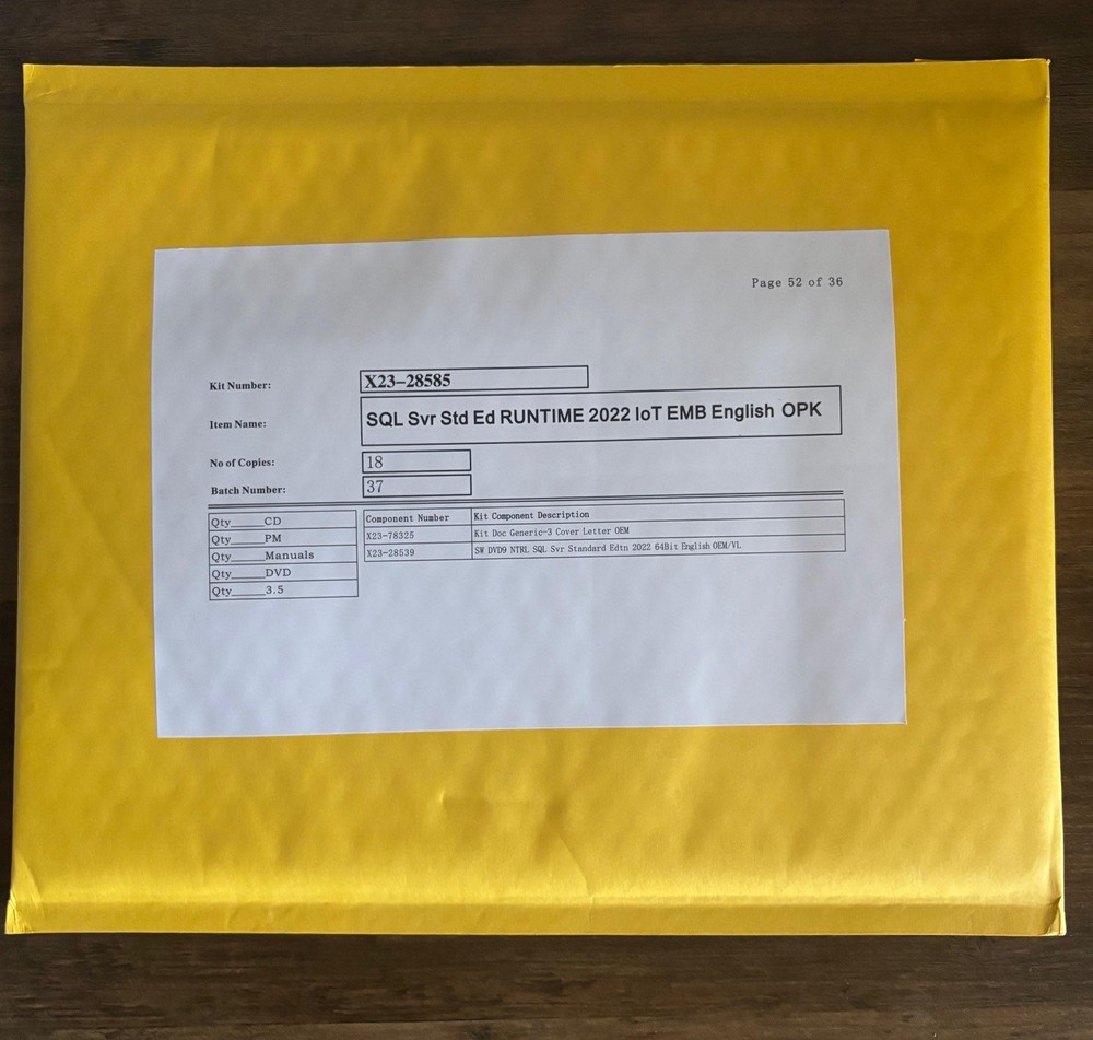 SQL Server Standard 2022 IoT OEM Runtime Kit (ENGLISH) DVD+Docs+Hardware