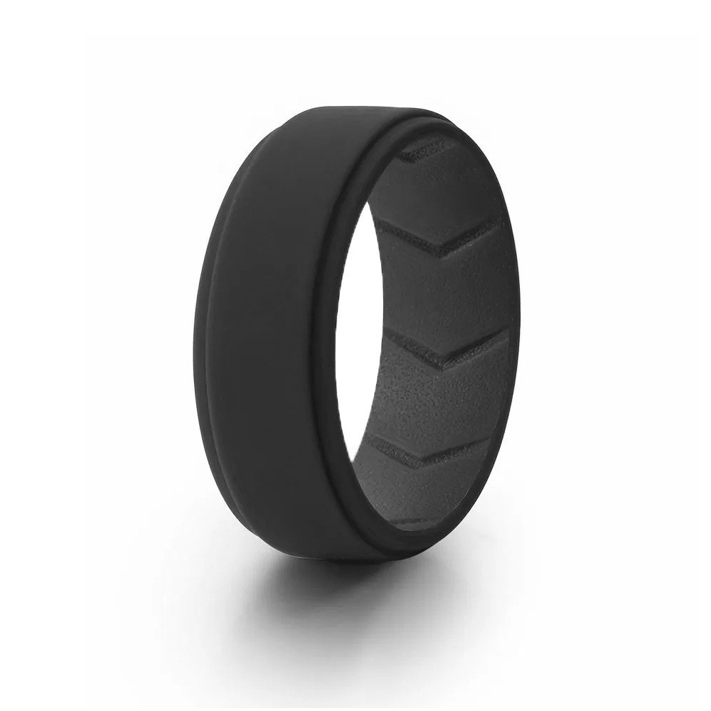 Black Silicone Wedding Ring Band Breathable Men Woman Temporary Rubber Flexible