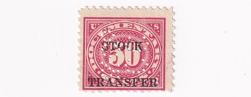 STAMP SCOTT RD9 "DOCUMENTARY - Stock Transfer" 50 CENT  1920 USED W/ PERFINS - K