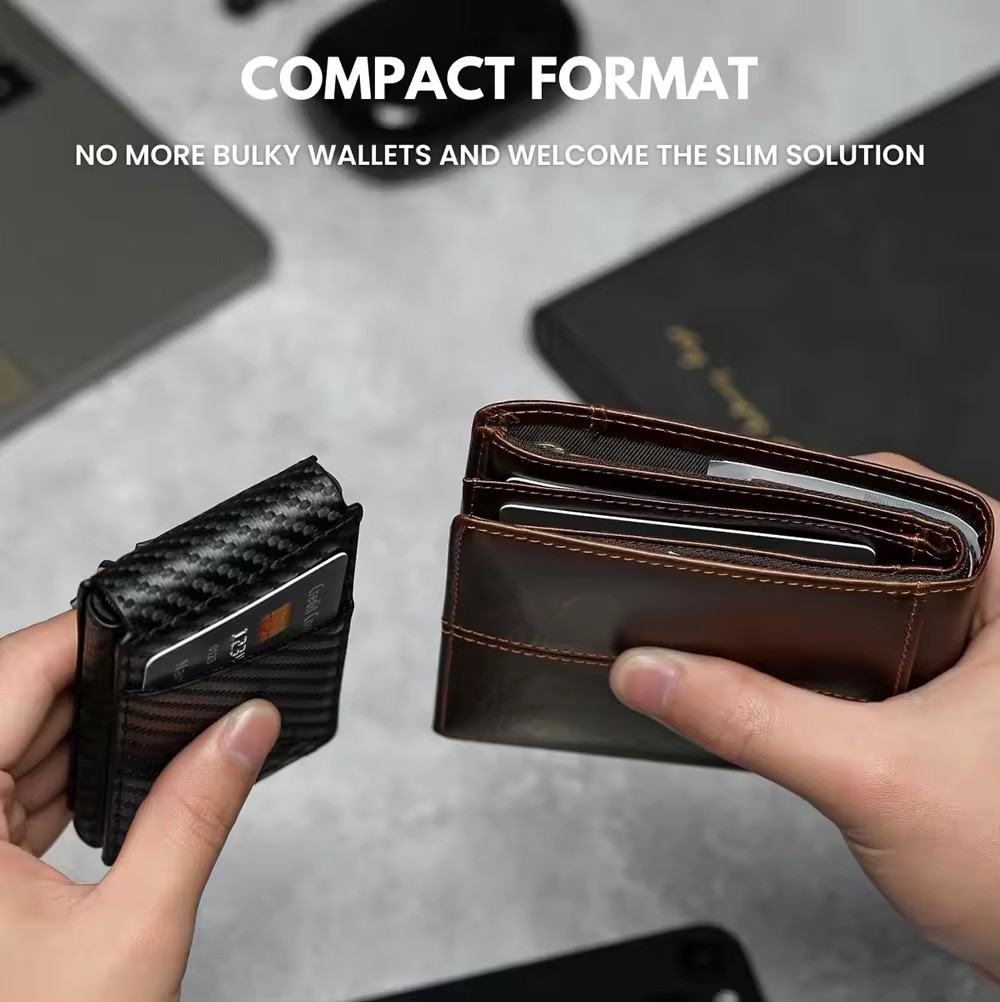 Men's Slim PopUp Bifold Carbon Fiber Wallet, RFID Blocking, Money Clip, Men Gift