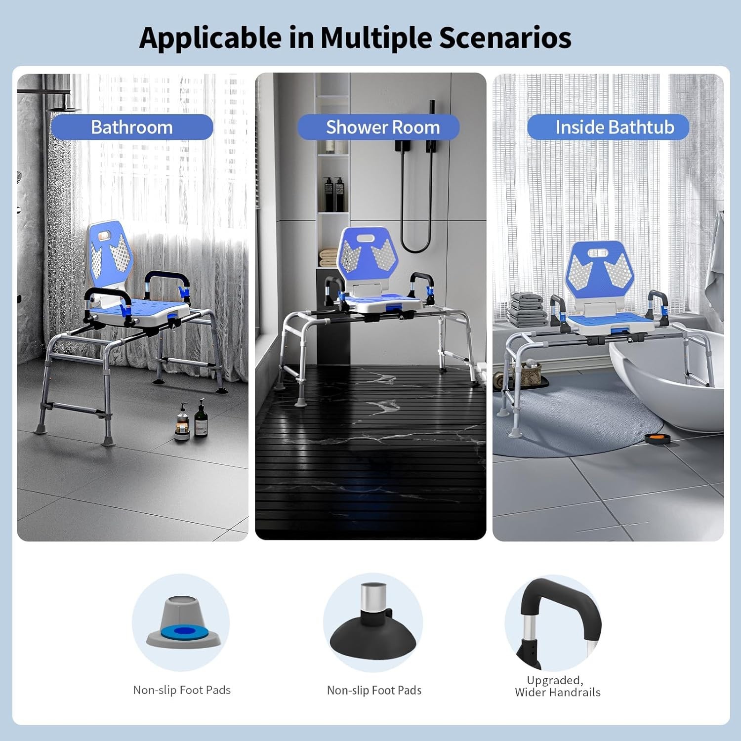 Sliding Shower Chair Swivel Tub Transfer Bench with Backrest and 400lbs Capacity