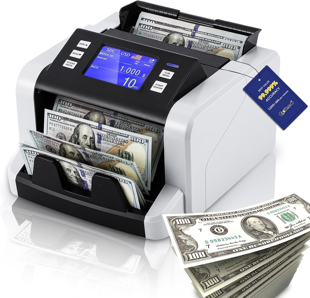 Mixed Denomination Money Counter Machine, Touchscreen Value Counter, 1500Bill...