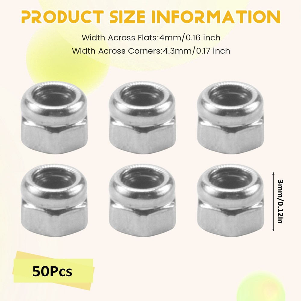 50pcs M2 Zinc Plated Self-Locking Nylon Insert Hex Lock Nuts B7E52744