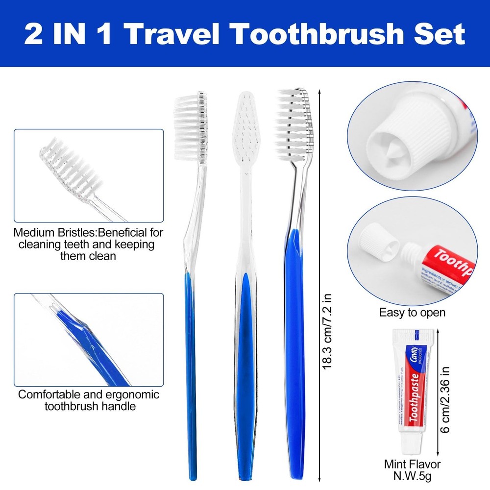 Disposable Toothbrushes with Toothpaste 200pcs (5 Colors) 200