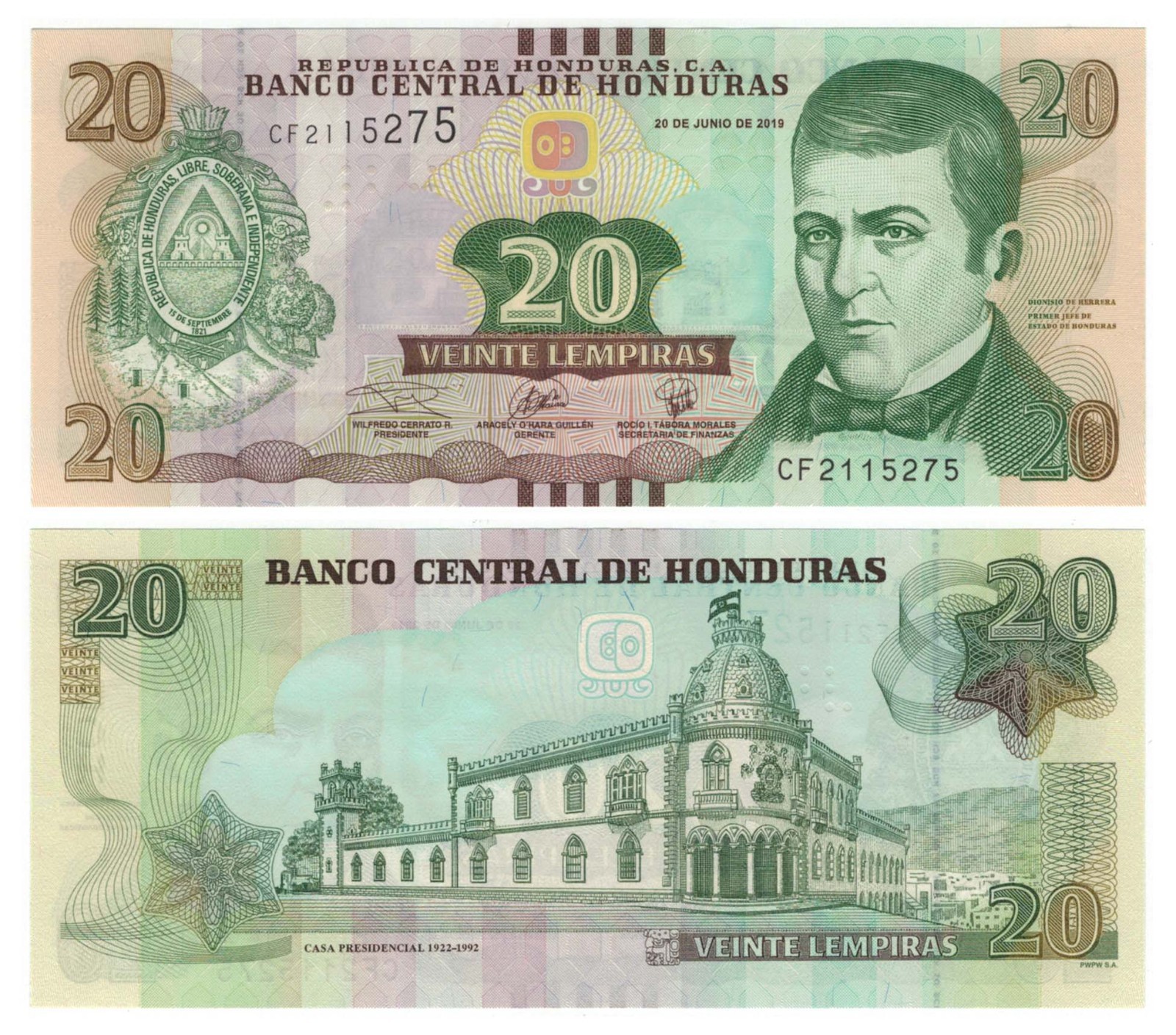Honduras 9 PCS Set: 1 to 500 Lempiras (2019/2023) - p-96d to p-113a UNC