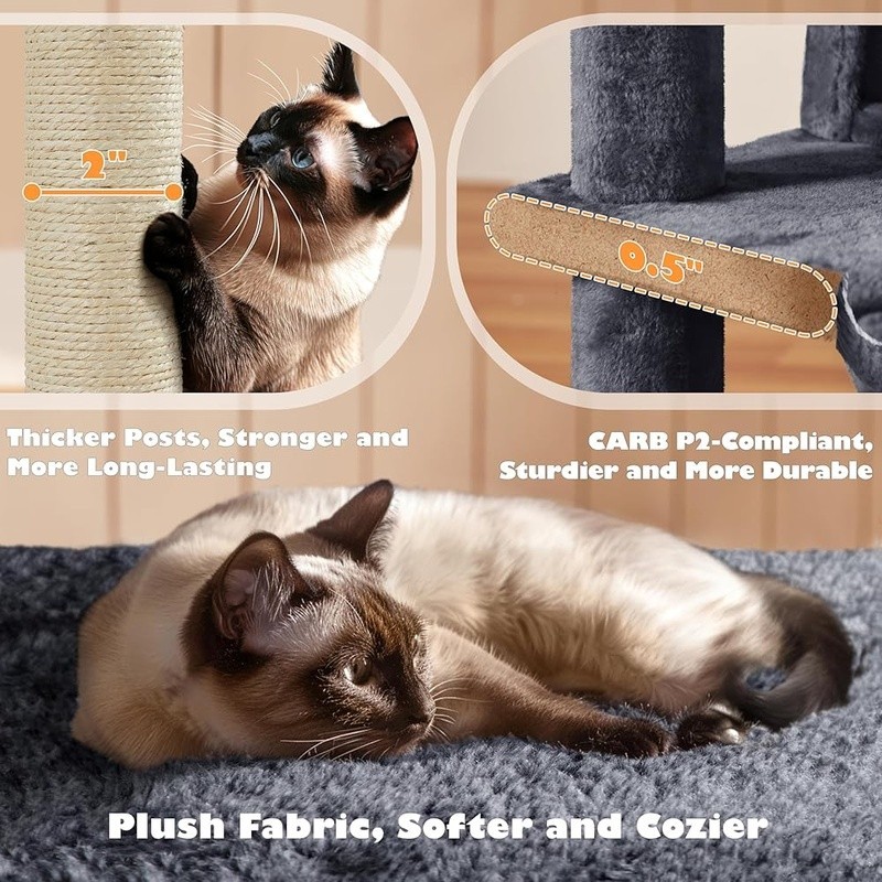 Multi-Level Cat Activity Playground W/ Scratching Posts Condos & Dangling Balls