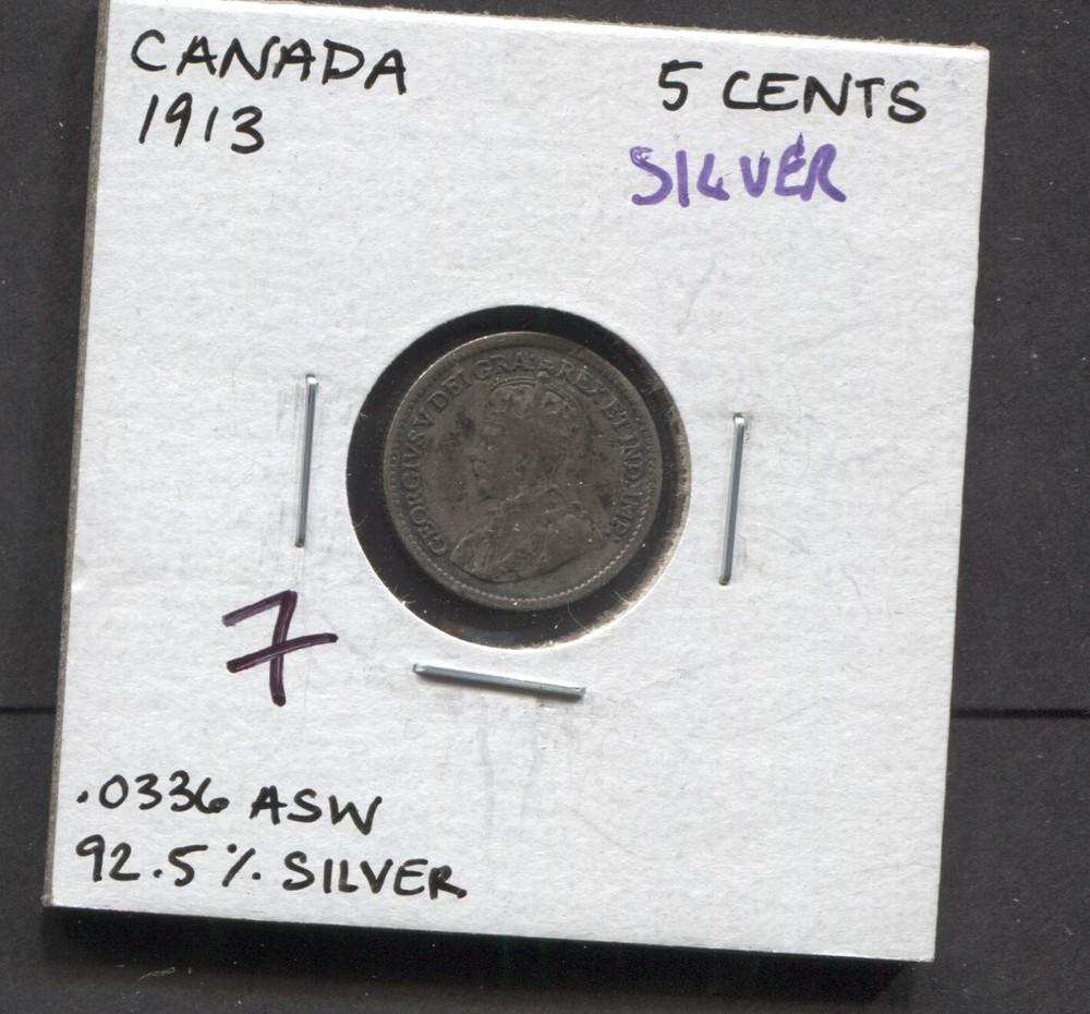 1913- Canada- 5 Cents- Silver