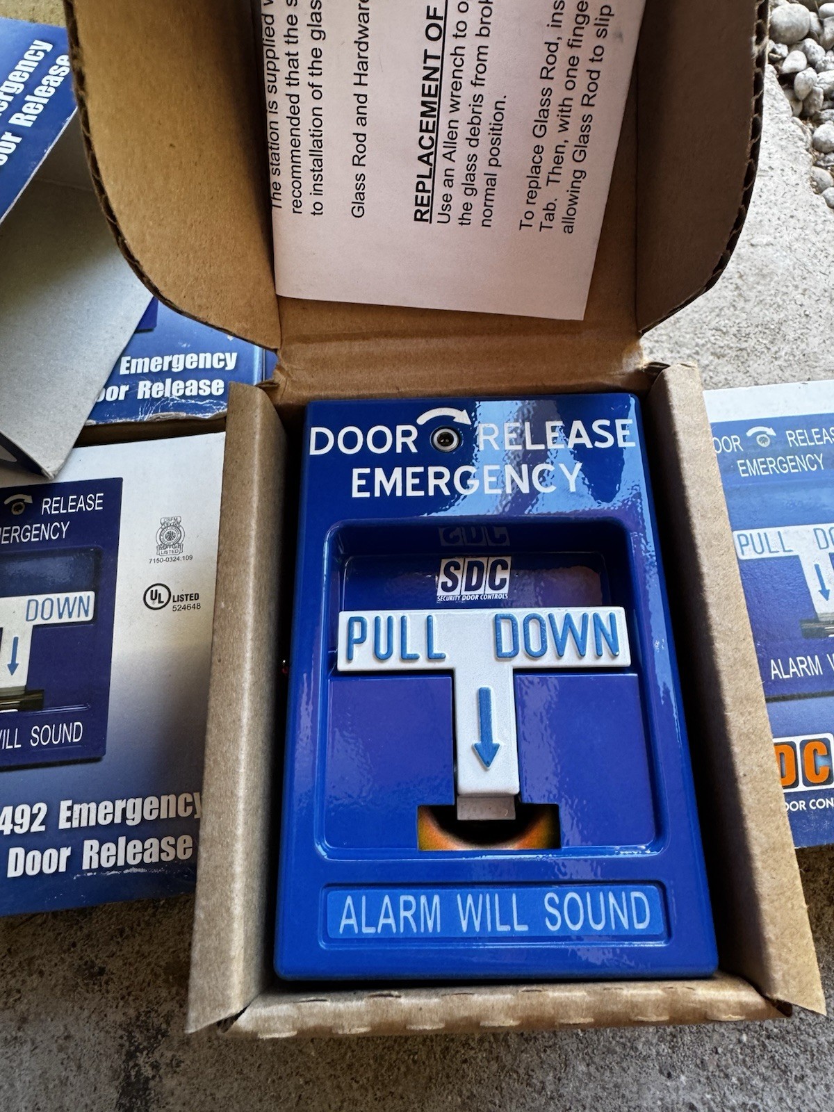 SDC Pull Station 492 Emergency Door Release Blue Pull Down Security Door Control