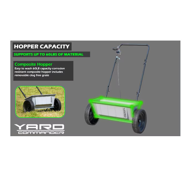 Yard Commander Drop Spreader 60-lb Capacity Compatible with Fertilizer, Seed
