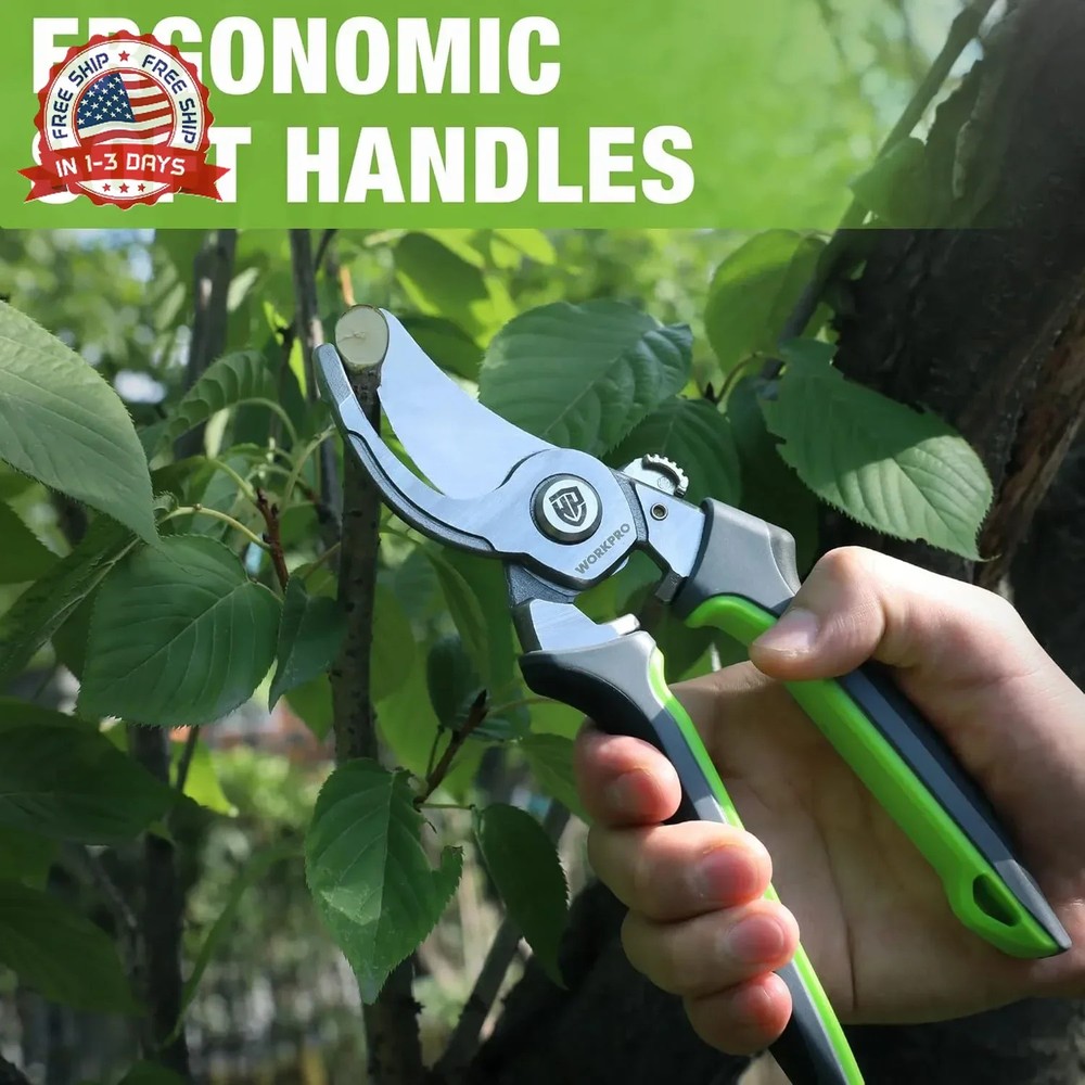 WORKPRO Garden Bypass Pruning Shears, 8.5" Pruning Scissors with CRV Integral Fo