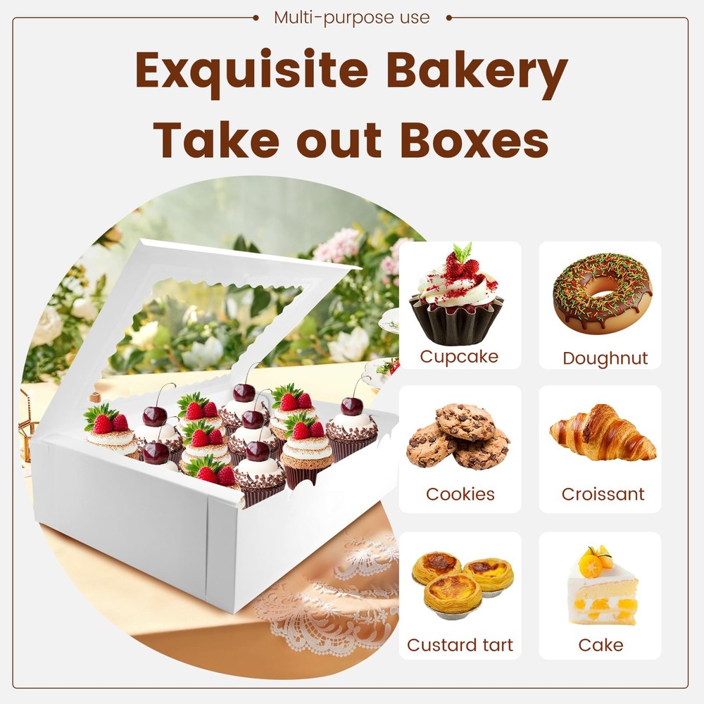 12PCS Cupcake Boxes 12 Count Cupcake Container with Window White Cupcake Hold...