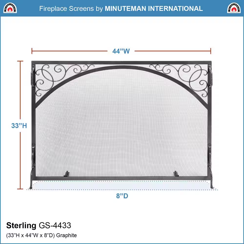 44 In. L Graphite 1-Panel Sterling Flat Fireplace Screen
