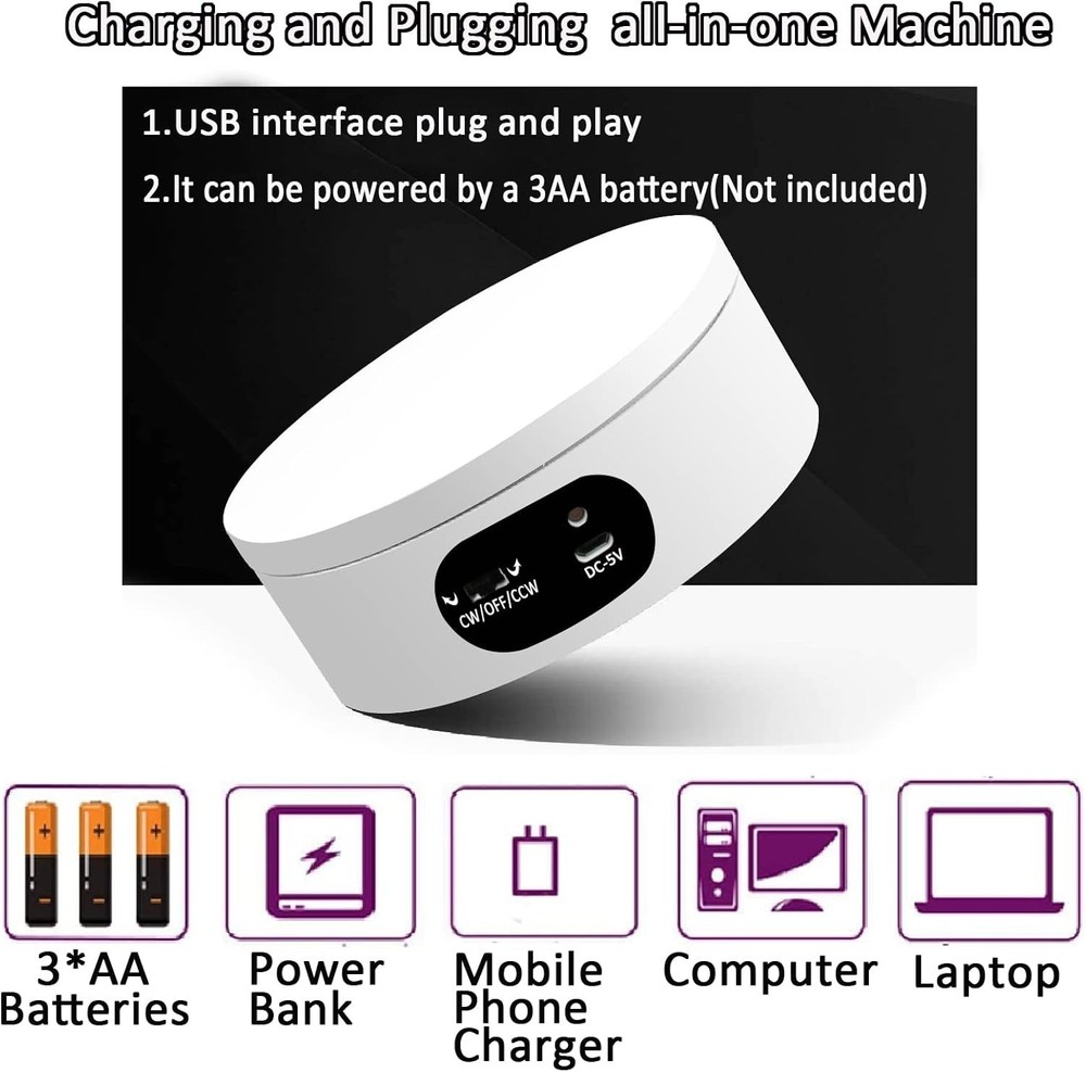 USB & Battery Powered Rotating Display Stand - 4.72" Adjustable Speed Turntable