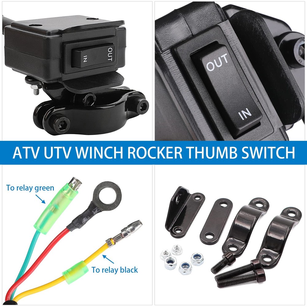 12V Winch Switch with Mounting Bracket Rocker Thumb Switch, Black