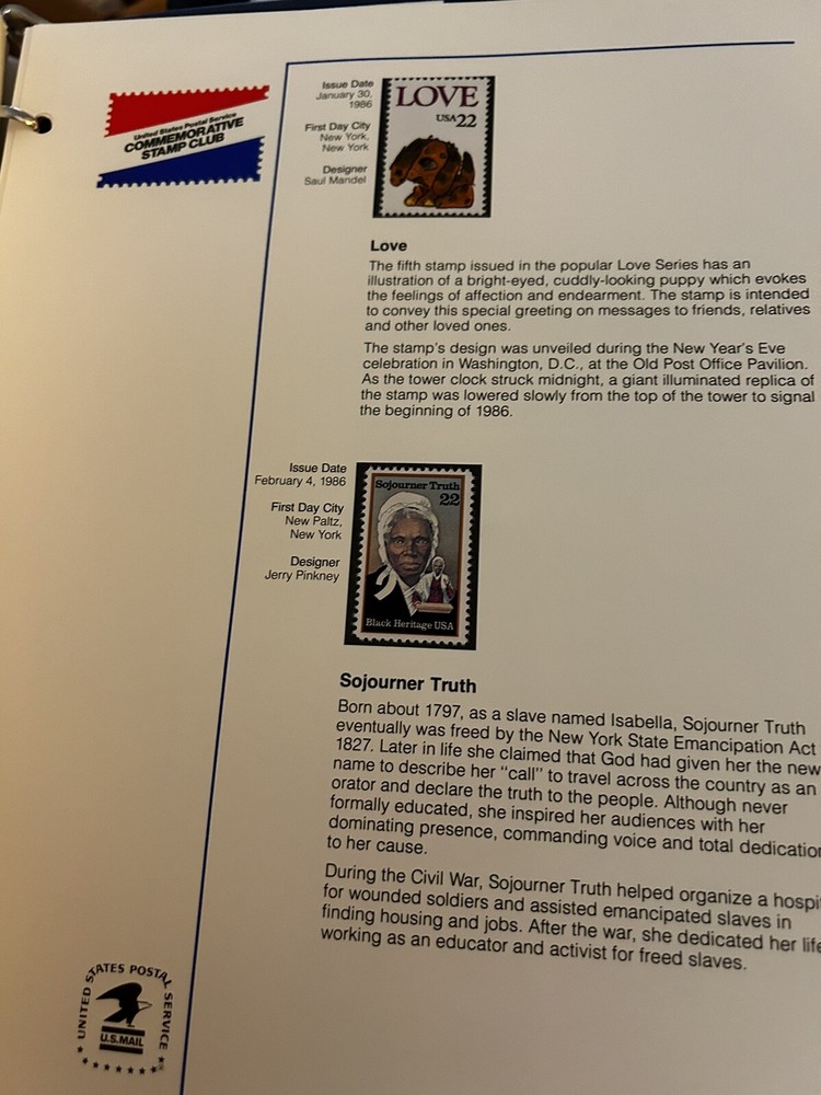 USPS Commemorative Stamp Club Binder W/ 23 Sheets Of Stamps