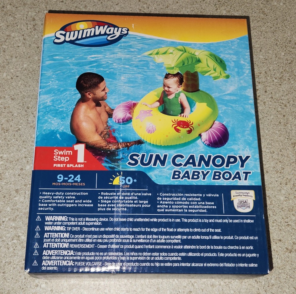 Baby Boat Pool Float Sun Canopy Palm tree 🌴 SwimWays Pool Float Summer Swimming