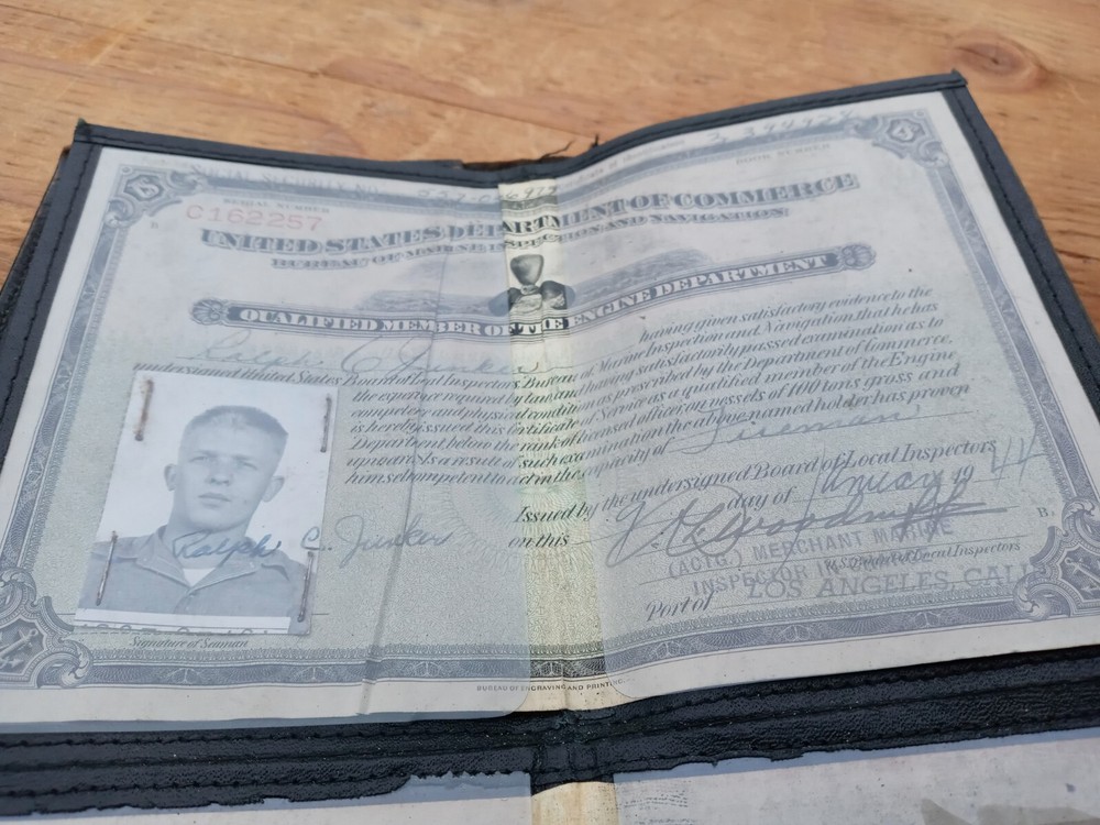 WWII Leather seaman Wallet With Pictures 1945