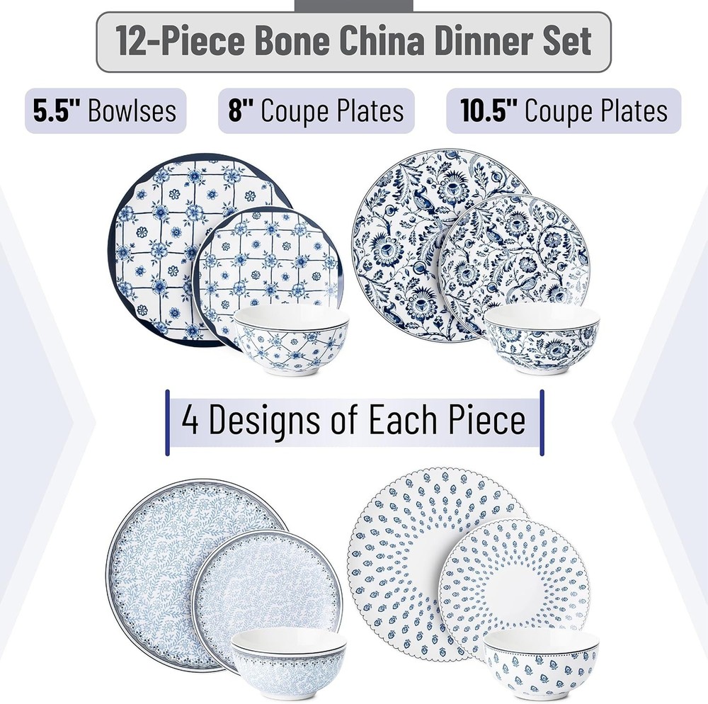 Dinnerware Sets for 4, 12 pcs, Ceramic Dinnerware Sets