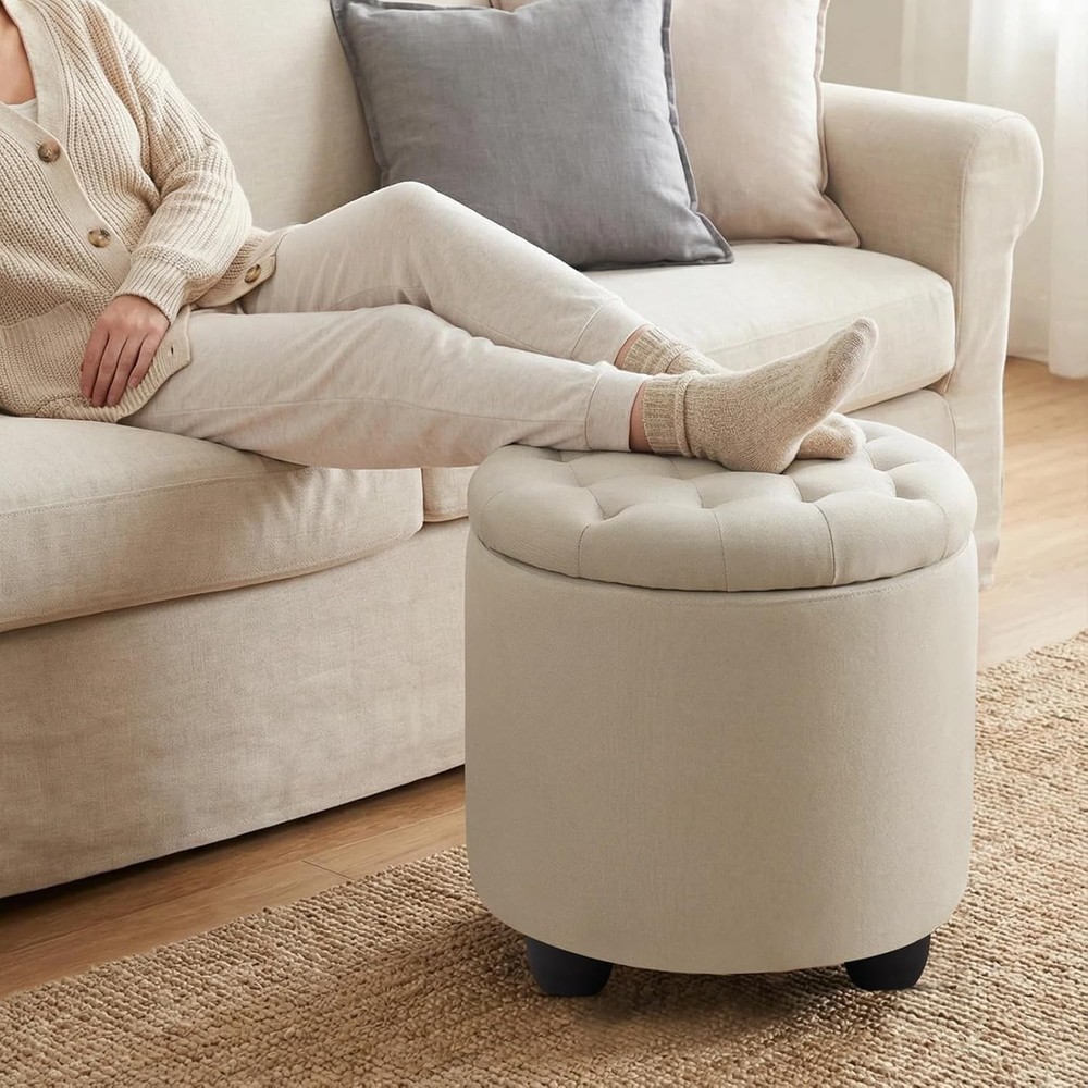 Modern Round Storage Ottoman,Button Tufted Ottoman Foot Stools Ottoman Footstool