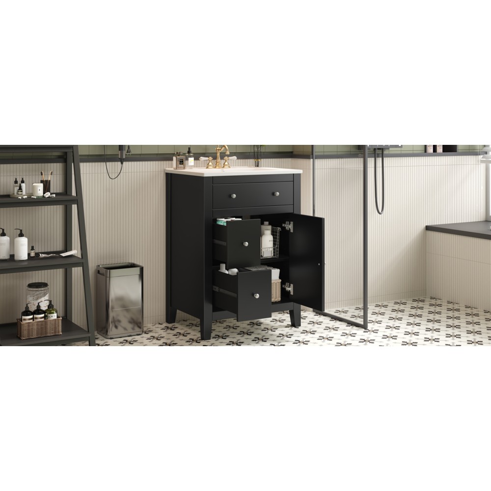 Bathroom Vanity with Ceramic Basin Features Two Drawers and Soft-Close Doors