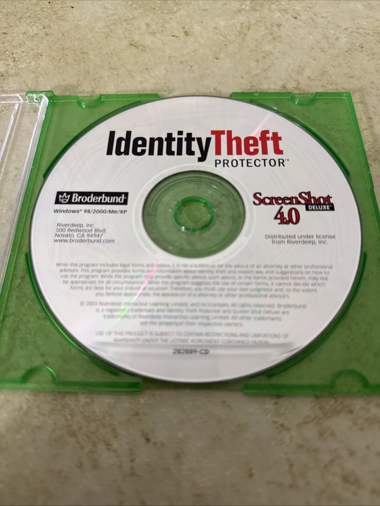 CD "Broderbund Identity Theft Protector" ScreenShot Deluxe 4.0 2000
